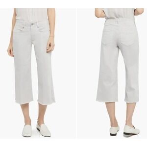 NYDJ Major High Waist Wide Leg Capri Jeans Crop Gray Roadtrip rayed Hem Size 14